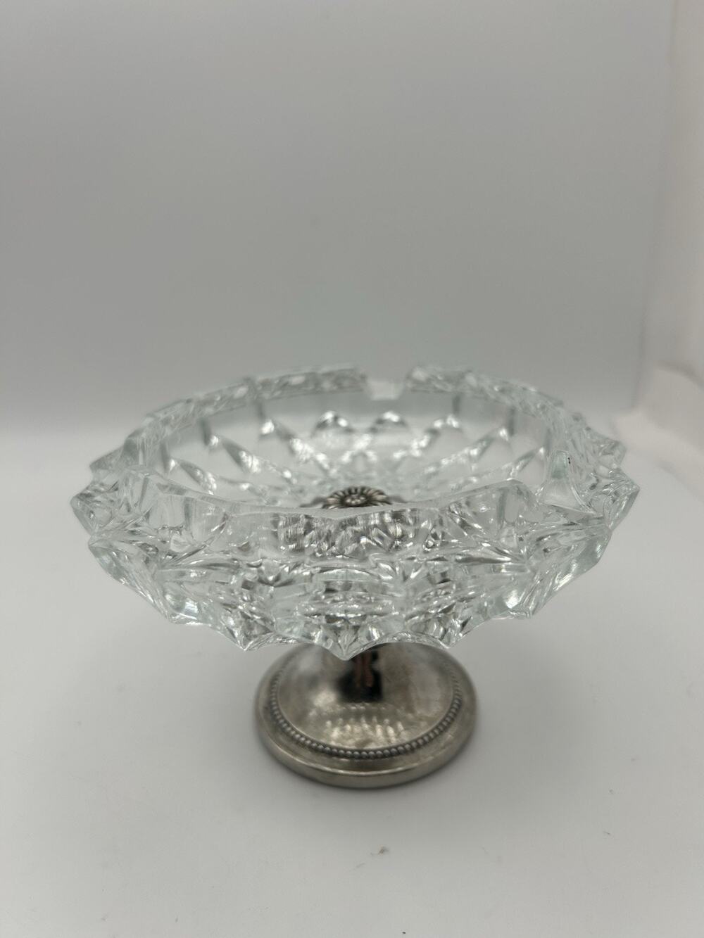 F.B. Rogers Silverplate Vintage Crystal Ashtray With Pedestal Base ITALY Made